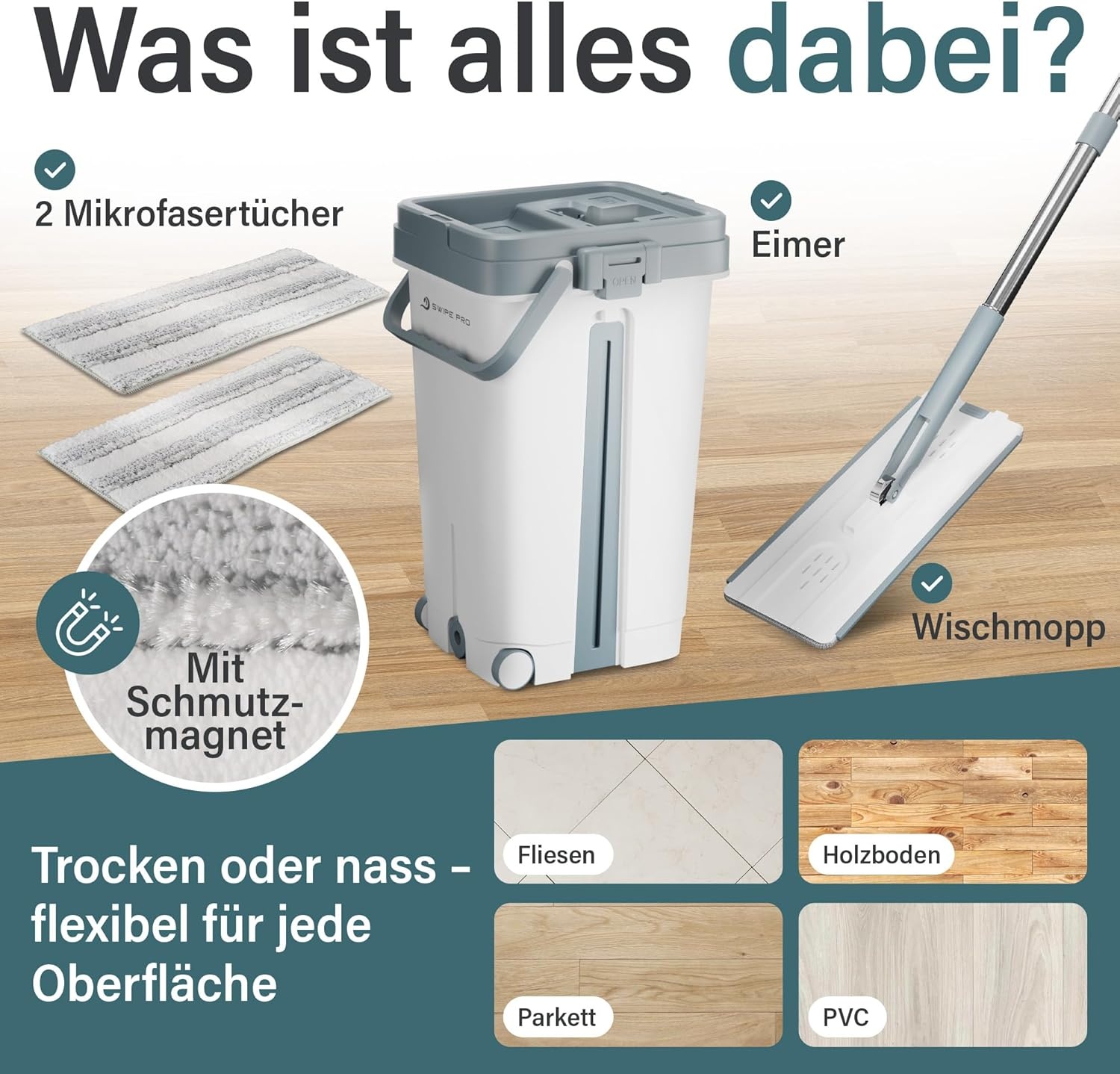 Dweilmop met Emmer & Rolfunctie - 55% Korting! - Retourproduct