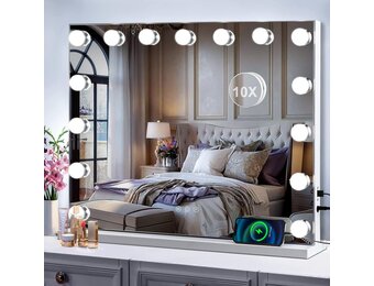 Hollywood Make-up Spiegel met 15 LED's - 3 Kleuren & 10x Vergrotend - 30% Korting!