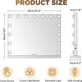 Hollywood Make-up Spiegel met 15 LED's - 3 Kleuren & 10x Vergrotend - 30% Korting!