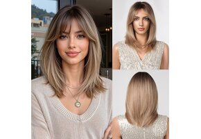 Esmee Korte Rechte Ombre Blond Bob Pruik met Gordijn Pony (37% Korting)