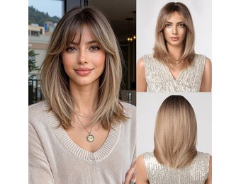 Esmee Korte Rechte Ombre Blond Bob Pruik met Gordijn Pony (37% Korting)