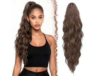 FESHFEN Ponytail Extensions - Goudbruin, Krullend Synthetisch Haar (37% korting)