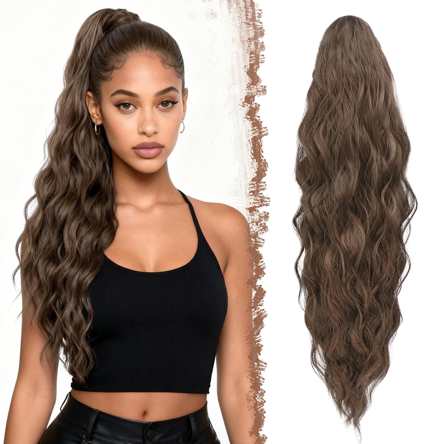 FESHFEN Ponytail Extensions - Goudbruin, Krullend Synthetisch Haar (37% korting)