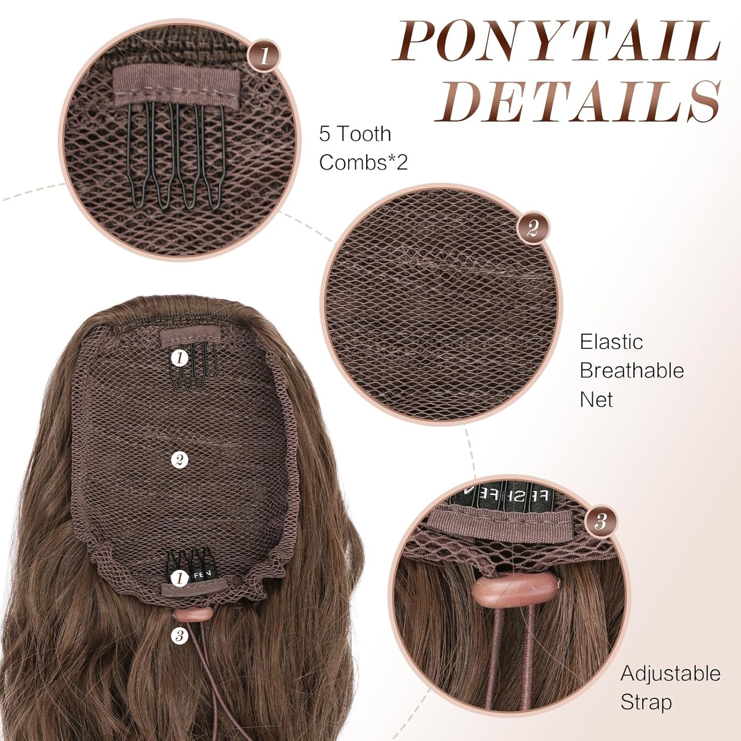 FESHFEN Ponytail Extensions - Goudbruin, Krullend Synthetisch Haar (37% korting)