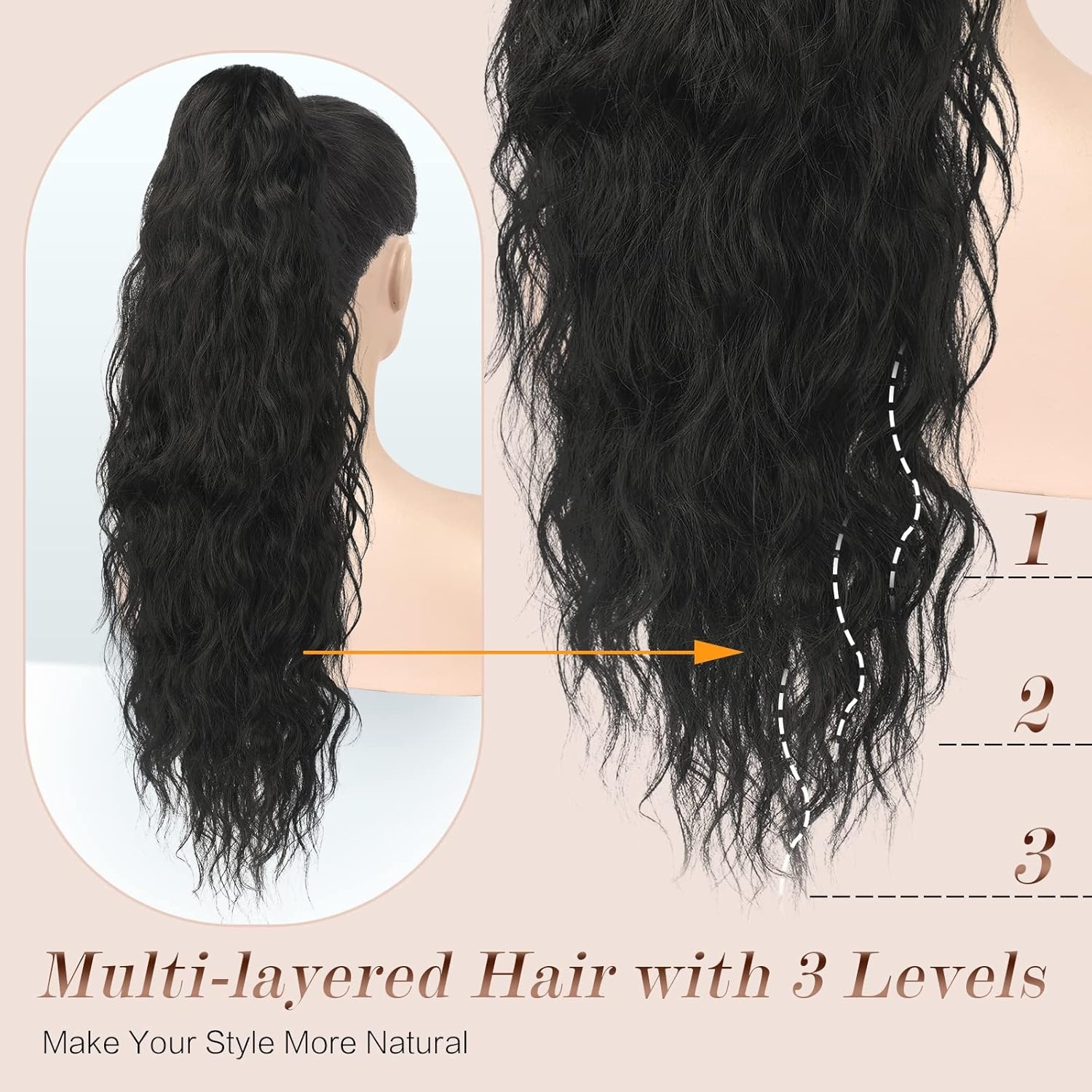 FESHFEN Ponytail Extensions - Goudbruin, Krullend Synthetisch Haar (37% korting)