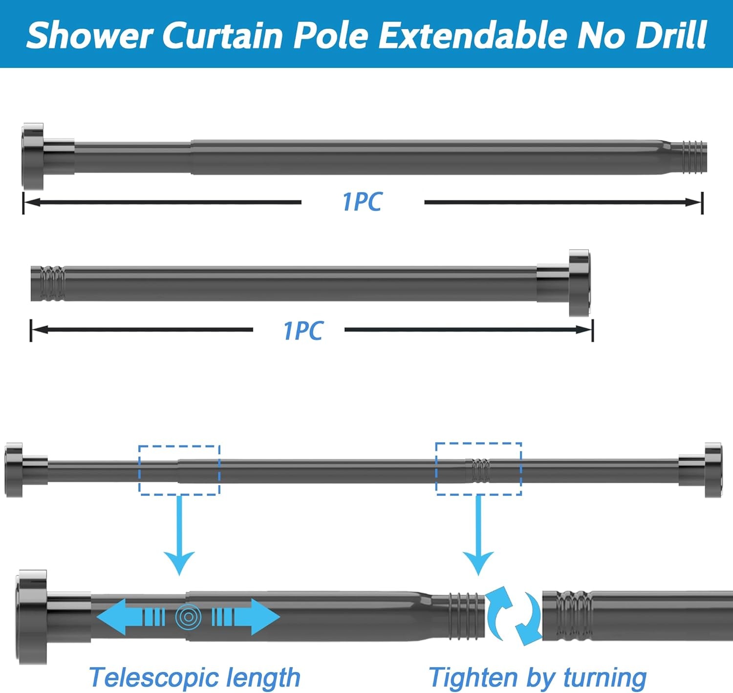 Douche Rail Gordijnstang 185-250cm Wit - 30% Korting!