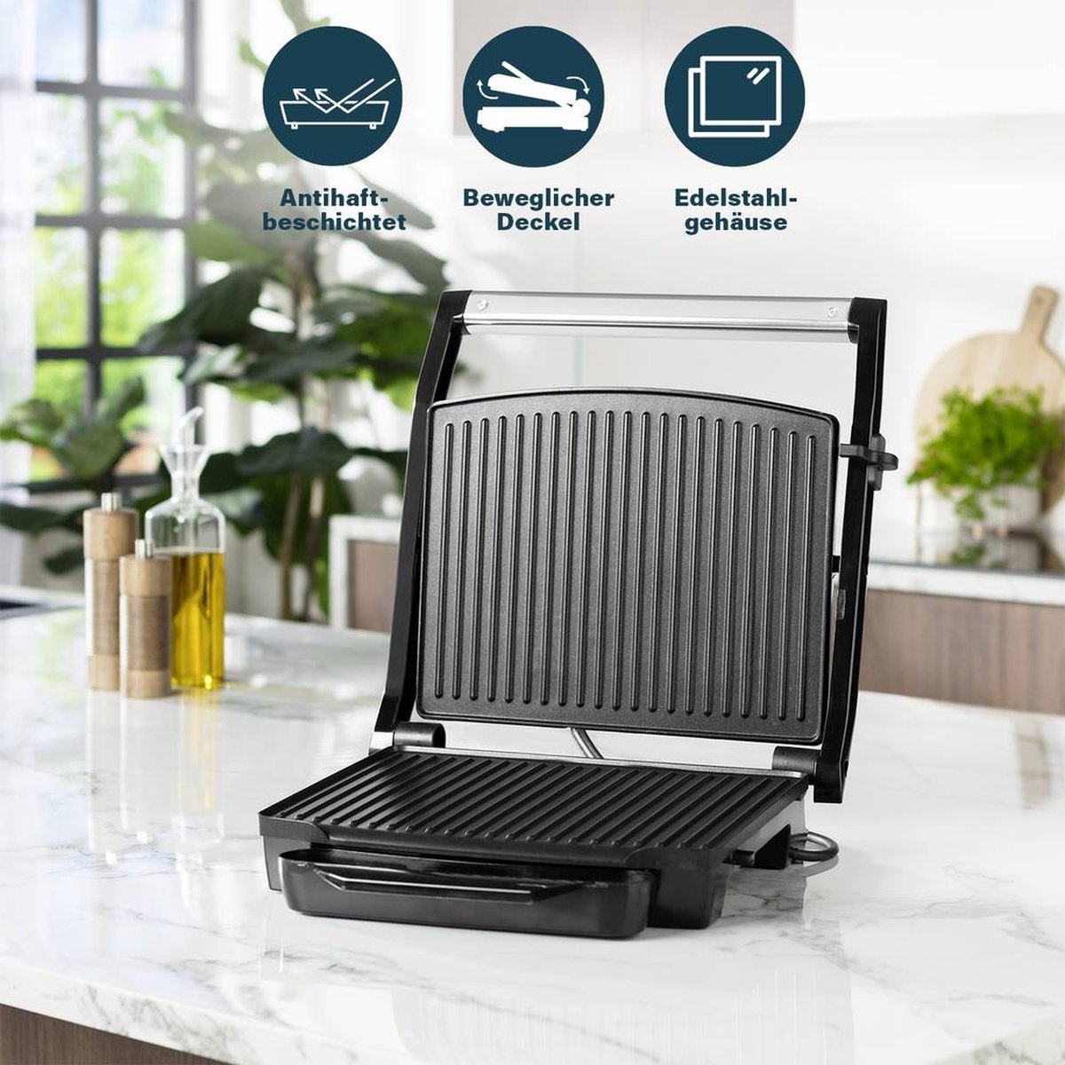 Princess Panini Grill Pro 112425 – Contactgrill groot 30 x 27cm - Tosti apparaat - Grill apparaat - Zwevend bovendeksel – Regelbare thermostaat - 2000W