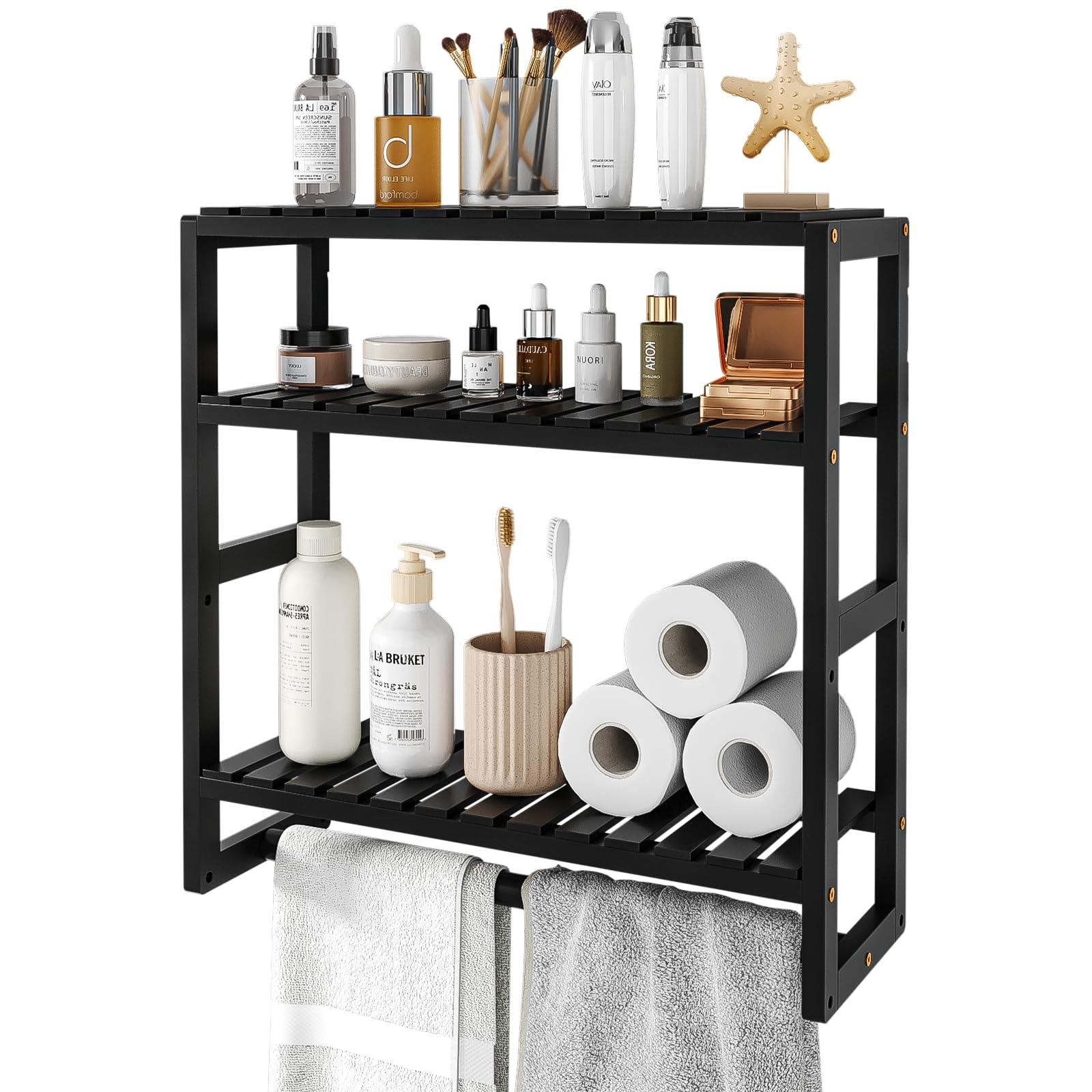 Bamboo Wandrek 3-Laags - Ruimtebesparend & Modern (Zwart) - 37% Korting!