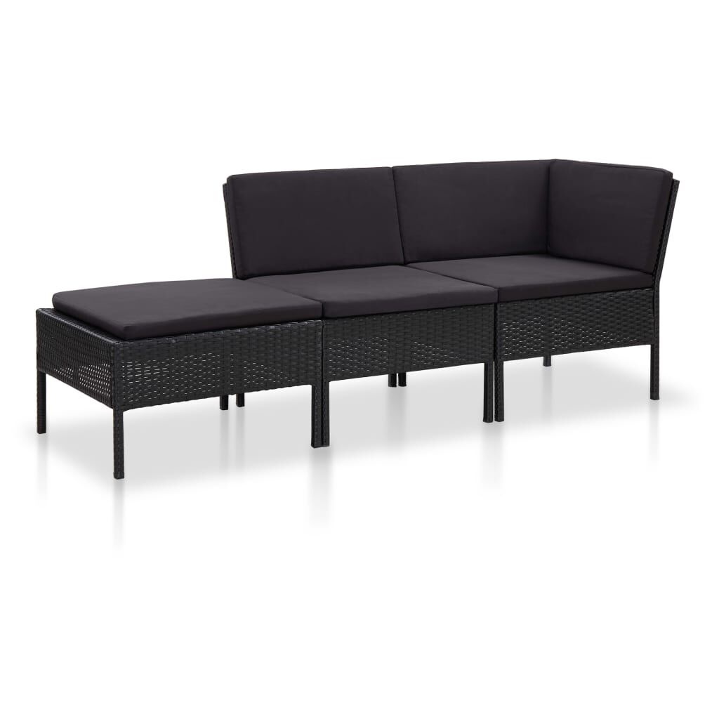 vidaXL 3-delige Loungeset (retour) | Poly Rattan Zwart | -49%