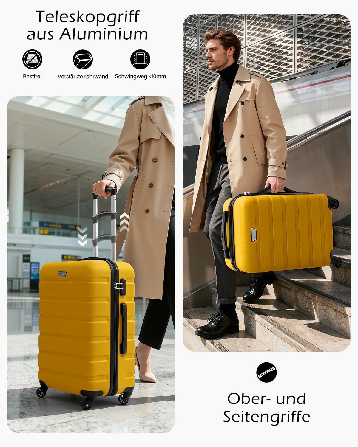 COOLIFE Harde Koffer Trolley Set (L+XL) Citroengeel | 60% Korting