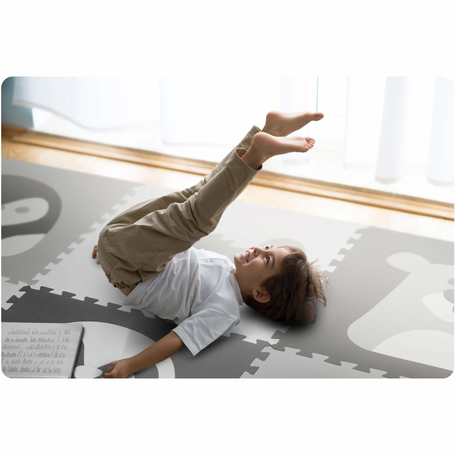 Foam Puzzel Speelmat Grijze Dieren 180x180cm - 55% Korting!