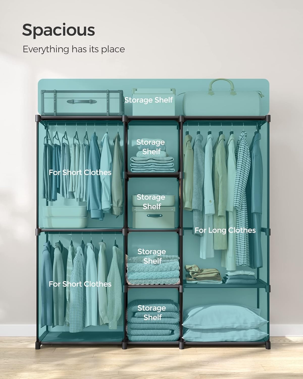 SONGMICS Open Garderobekast 43x182x182cm Zwart - 35% Korting!