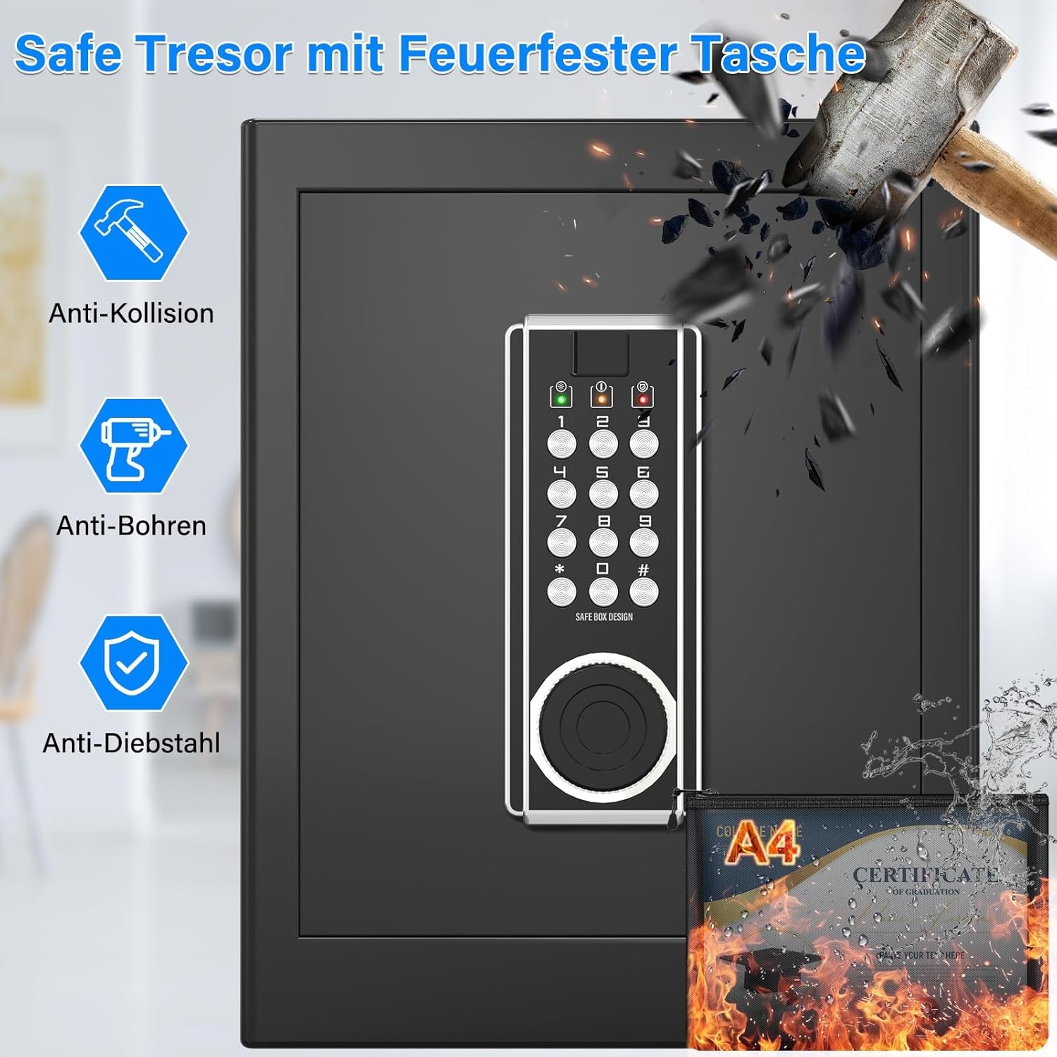 Grote Vuurvaste Kluis 45L - Inclusief Brandveilige Documententas - 35% Korting!