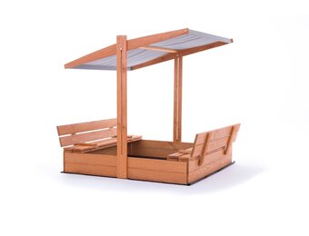 Houten Zandbak met Dak & Bankjes - 140x140cm - 40% Korting