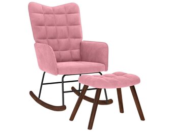 vidaXL Schommelstoel met krukje fluweel roze