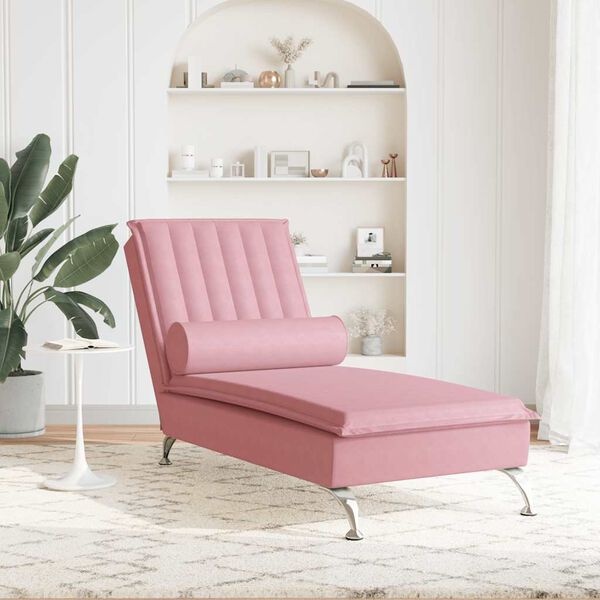 vidaXL Massage chaise longue fluweel roze - 35% Korting