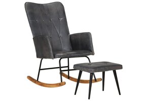 VidaXL Schommelstoel met Voetensteun - Echt Leer Grijs | 59% Korting