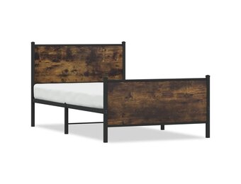 vidaXL Bedframe Metaal Gerookt Eiken 100x200cm - 35% Korting!