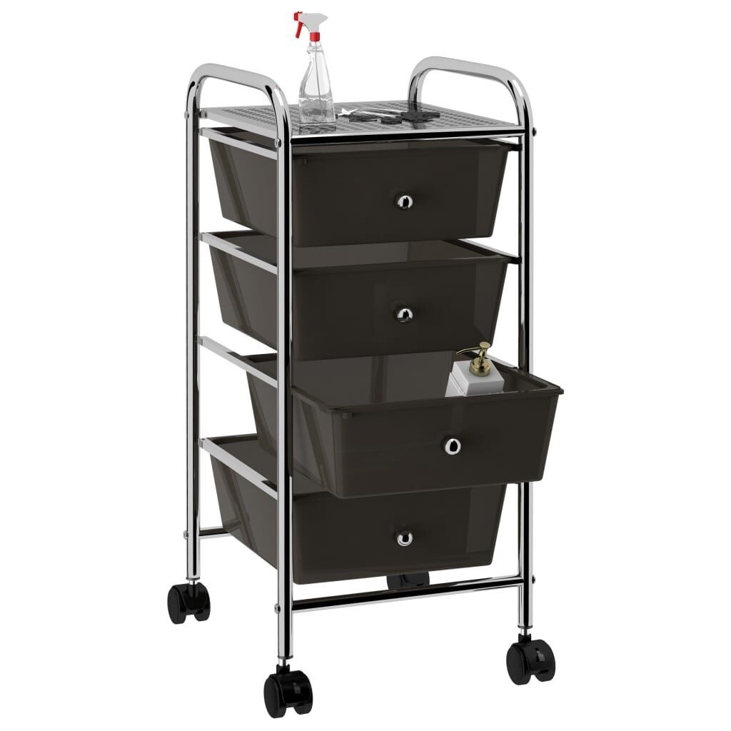 vidaXL Opbergtrolley Zwart - 55% Korting! Mobiel met 4 Lades