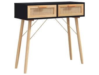 vidaXL Wandtafel 80x30x75 cm massief grenenhout en natuurlijk rattan