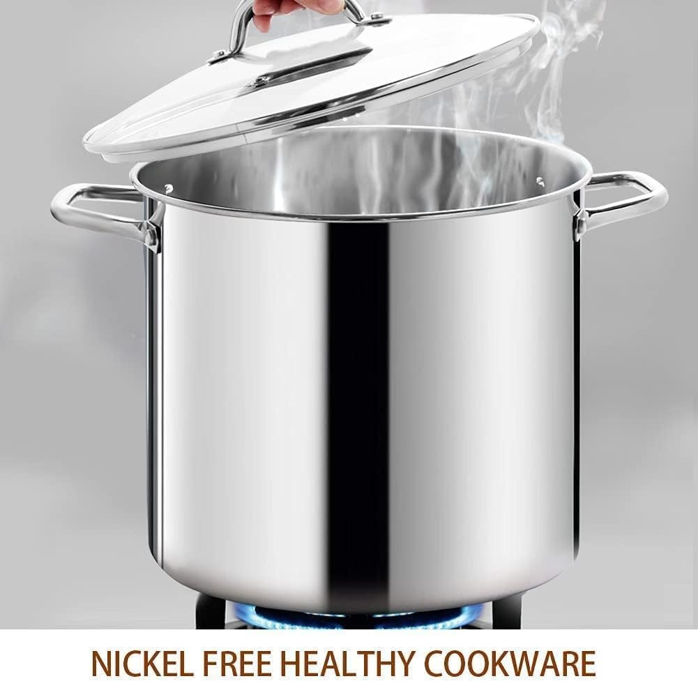 HOMICHEF 15L nikkelvrije roestvrijstalen voorraadpot met deksel - Mirror Polish Gezonde Kookpot (29cm) - Niet Giftige Heavy Duty Inductie Stockpot