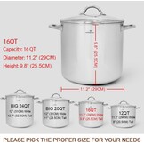 HOMICHEF 15L nikkelvrije roestvrijstalen voorraadpot met deksel - Mirror Polish Gezonde Kookpot (29cm) - Niet Giftige Heavy Duty Inductie Stockpot