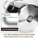 HOMICHEF 15L nikkelvrije roestvrijstalen voorraadpot met deksel - Mirror Polish Gezonde Kookpot (29cm) - Niet Giftige Heavy Duty Inductie Stockpot