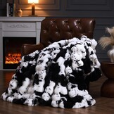 YBIKE Faux Rabbit Fur Blanket Fluffy Soft Plush Bubble Blanket Luxury Warm Reversible Decorative Blanket for Bed Sofa Armchairs (Black and White,200x150cm)