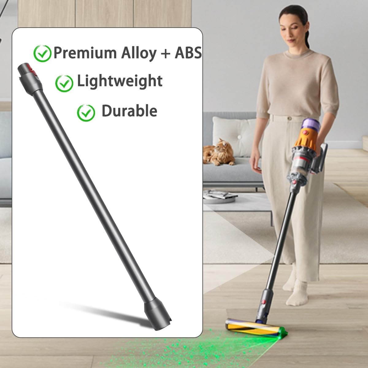 Verlengbuis voor Dyson V12 Detect Slim steelstofzuiger, vervangende telescopische buis, snelspanner, verlengstang, accessoires, 74 cm (zwart)