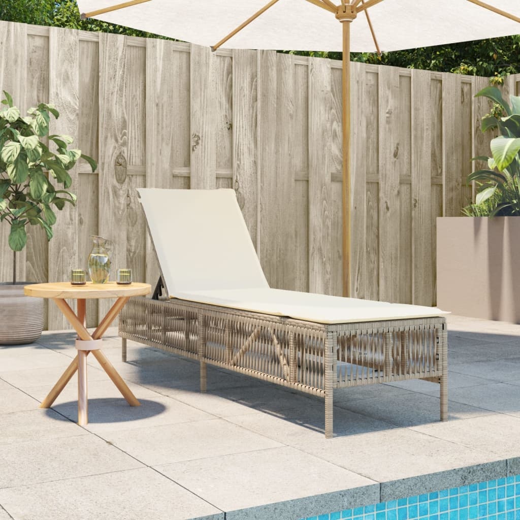 vidaXL Ligbed Poly Rattan Beige met Kussen | Nu 35% Korting