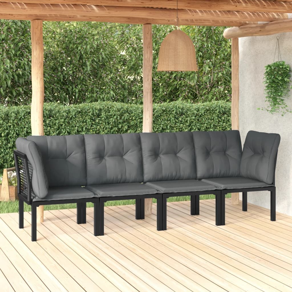 vidaXL 4-delige Loungeset Poly Rattan Zwart & Grijs | -35%