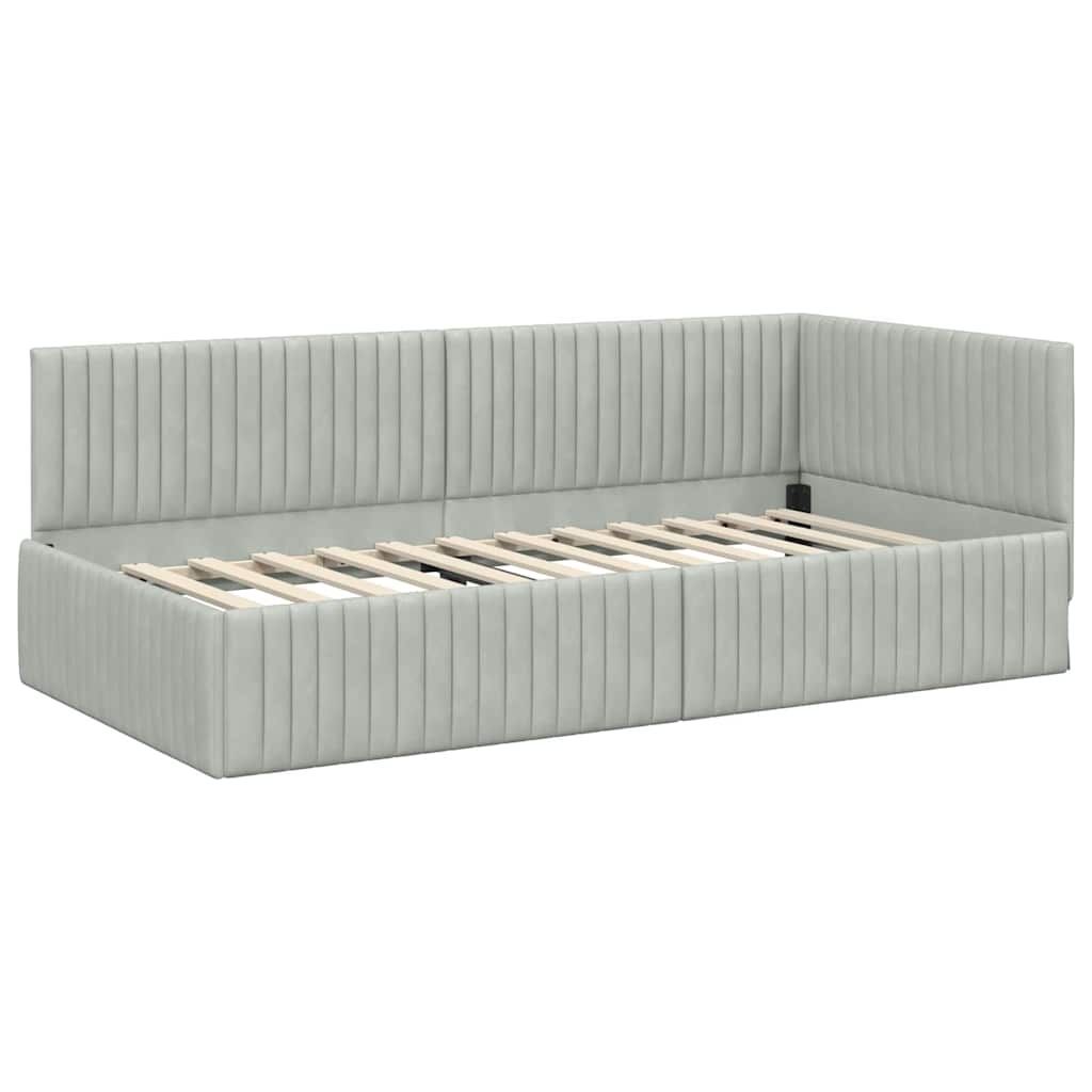vidaXL Hoekbedframe met hoofdeinde Lichtgrijs 100 x 200 cm Fluweel