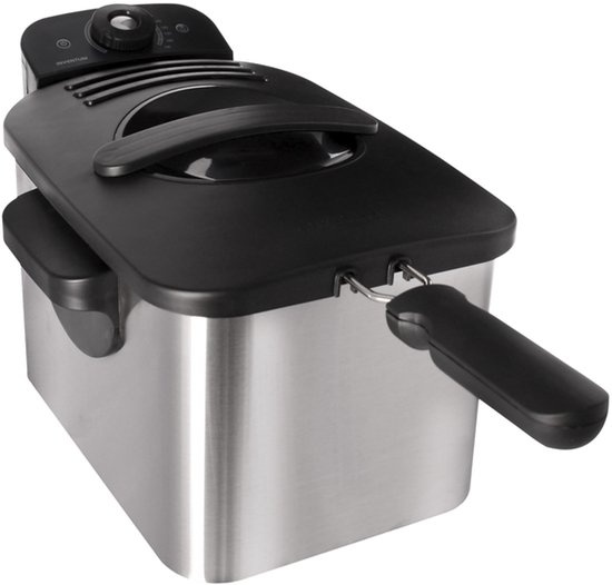 Inventum GF431S - Frituurpan - 3 liter - Tot 190 graden - 2200 watt - Koude zone - Friteuse - Oliebollen pan - RVS/Zwart