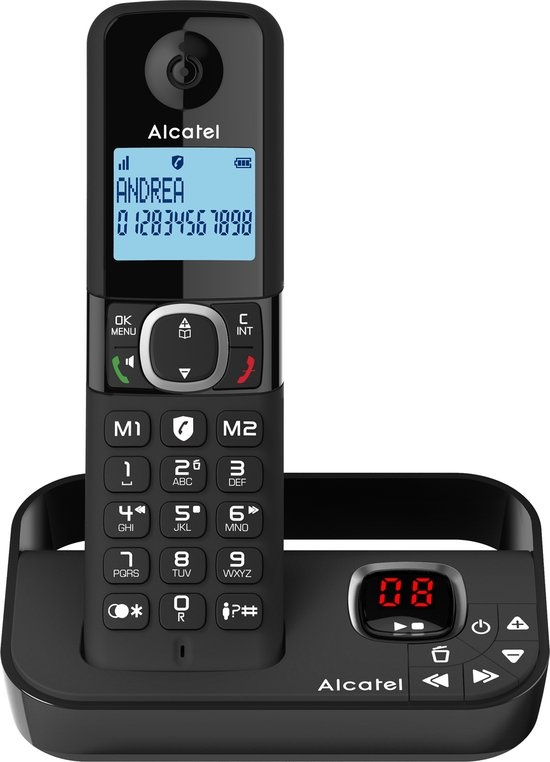 Alcatel F860 Voice, Dect analoge telefoon met antwoordapparaat, 100 entries, Nummerherkenning, Zwart
