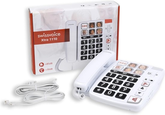 Swissvoice X1110 wit huistelefoon vast lijn met 6 foto toetsen - instelbare gespreksvolume - instelbaar bel signaal - optische bel signaal