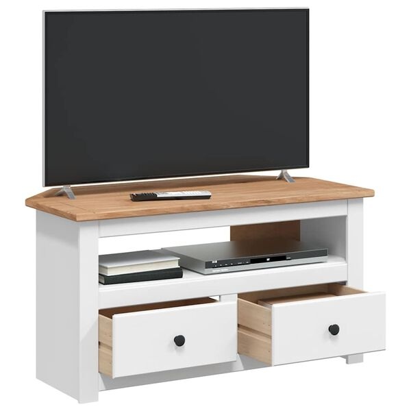 vidaXL Tv-hoekkast Panama Range 93x49x49 cm massief grenenhout wit