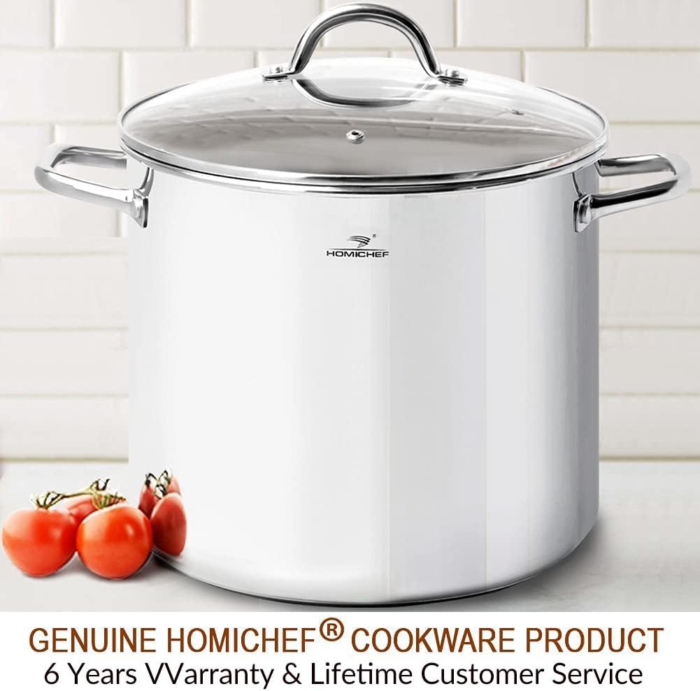 HOMICHEF 15L nikkelvrije roestvrijstalen voorraadpot met deksel - Mirror Polish Gezonde Kookpot (29cm) - Niet Giftige Heavy Duty Inductie Stockpot