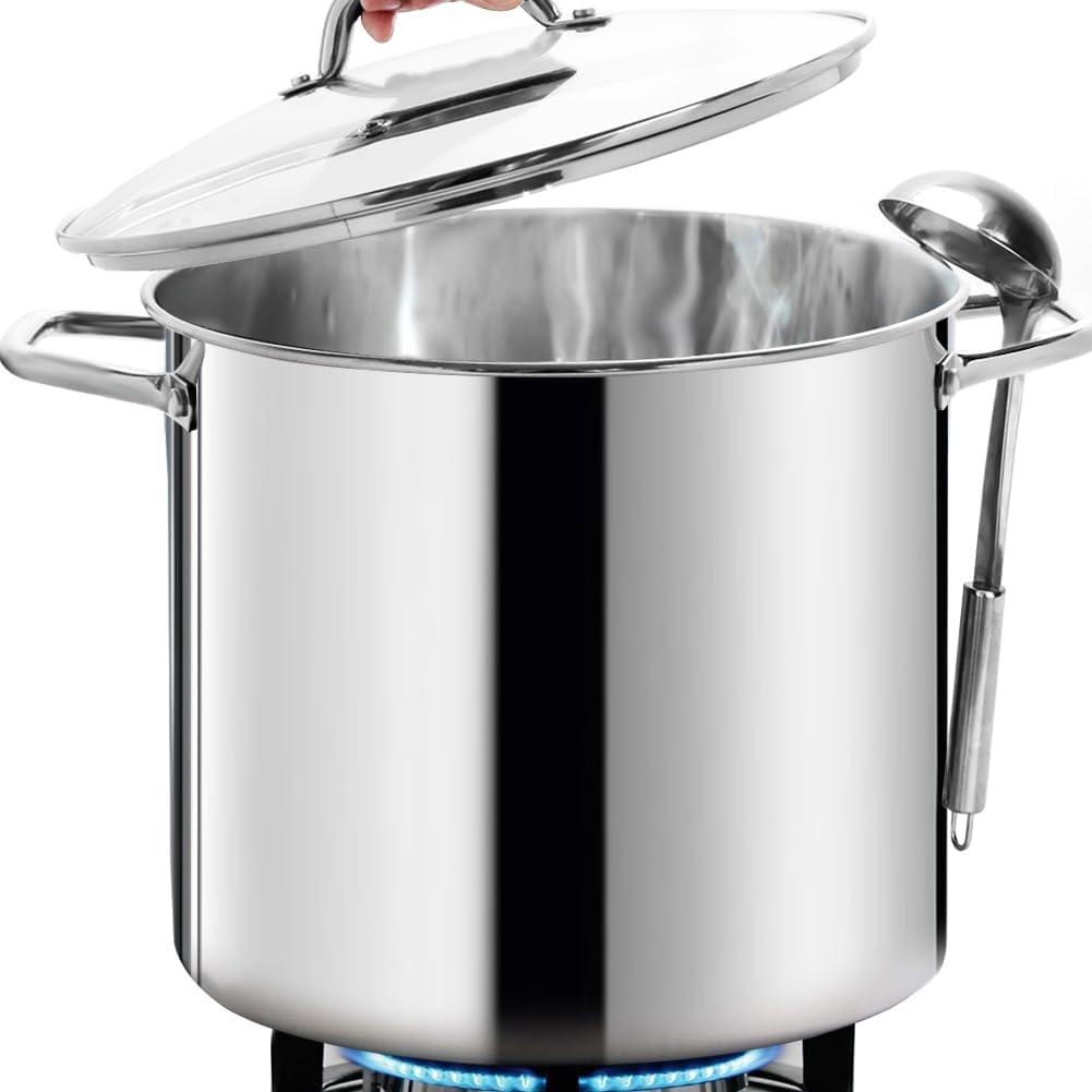 HOMICHEF 15L nikkelvrije roestvrijstalen voorraadpot met deksel - Mirror Polish Gezonde Kookpot (29cm) - Niet Giftige Heavy Duty Inductie Stockpot
