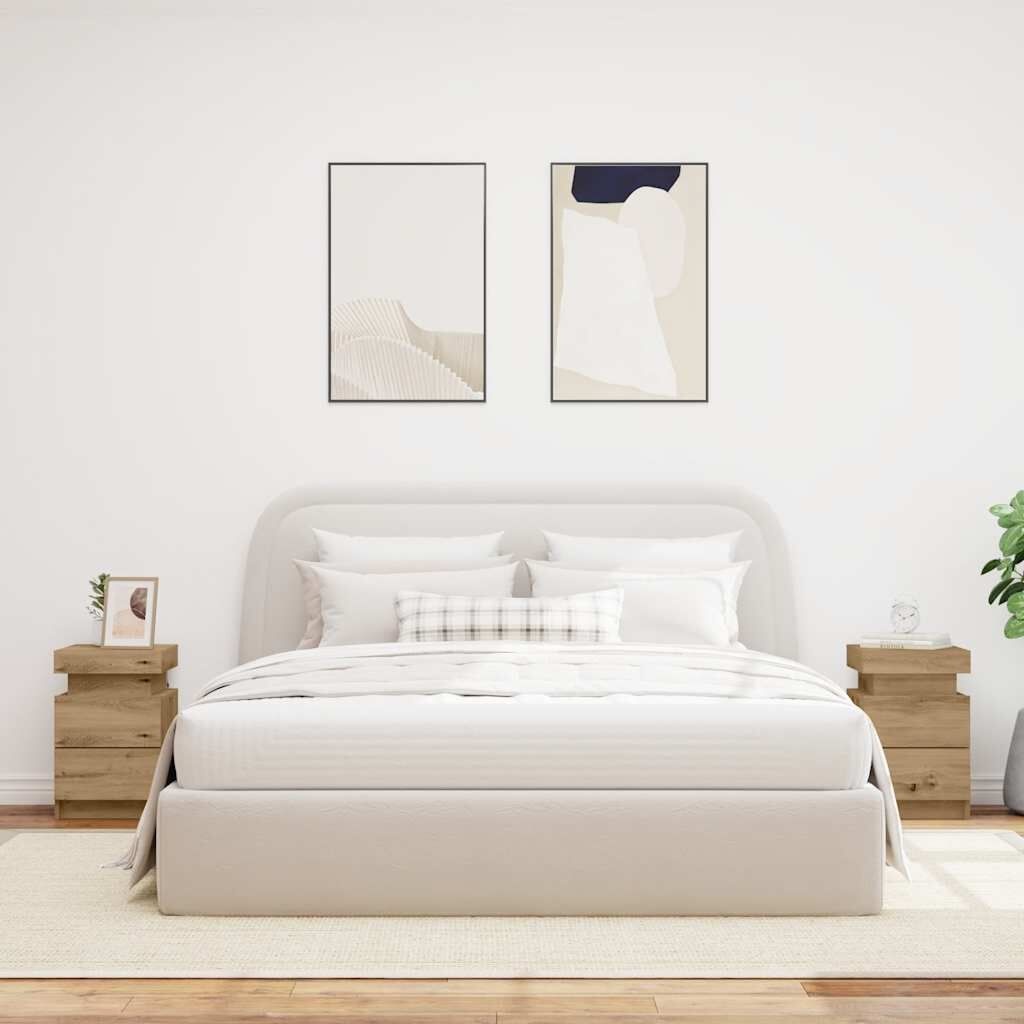 vidaXL Nachtkastjes met LED - 35x39x55 cm Hout Artisanaal Eiken - 35% Korting