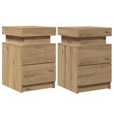 vidaXL Nachtkastjes met LED - 35x39x55 cm Hout Artisanaal Eiken - 35% Korting