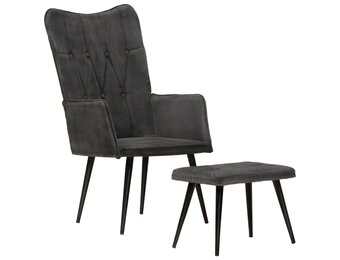 vidaXL Fauteuil + Voetenbank Canvas Zwart - Vintage Stijl (30% Korting)