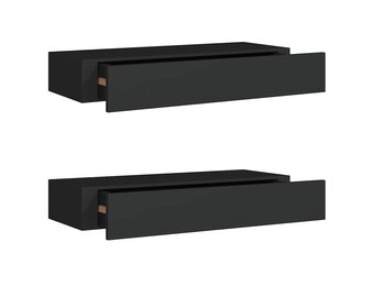 vidaXL Wandschappen 2 st met lade - Zwart - 60x23,5x10 cm - Nu 35% Korting!