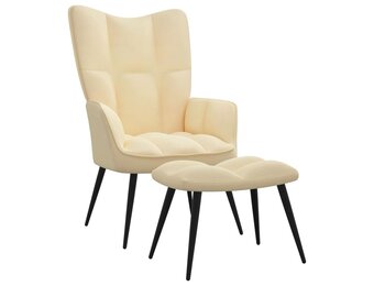 vidaXL Relaxstoel & Voetenbank Fluweel Crèmewit - 55% Korting!