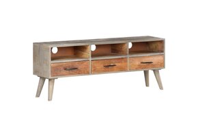 vidaXL TV-meubel 130cm - Massief Mangohout (Grijs/Honing) - 42% Korting!