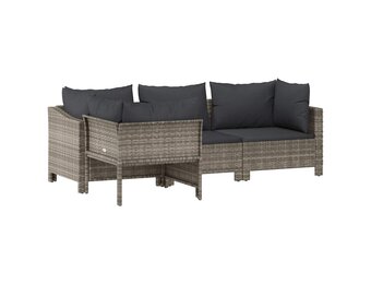 vidaXL 4-delige Loungeset Poly Rattan Grijs | 41% Korting