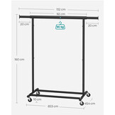 SONGMICS Kledingrek op Wielen - 90 kg Draagkracht - 35% Korting