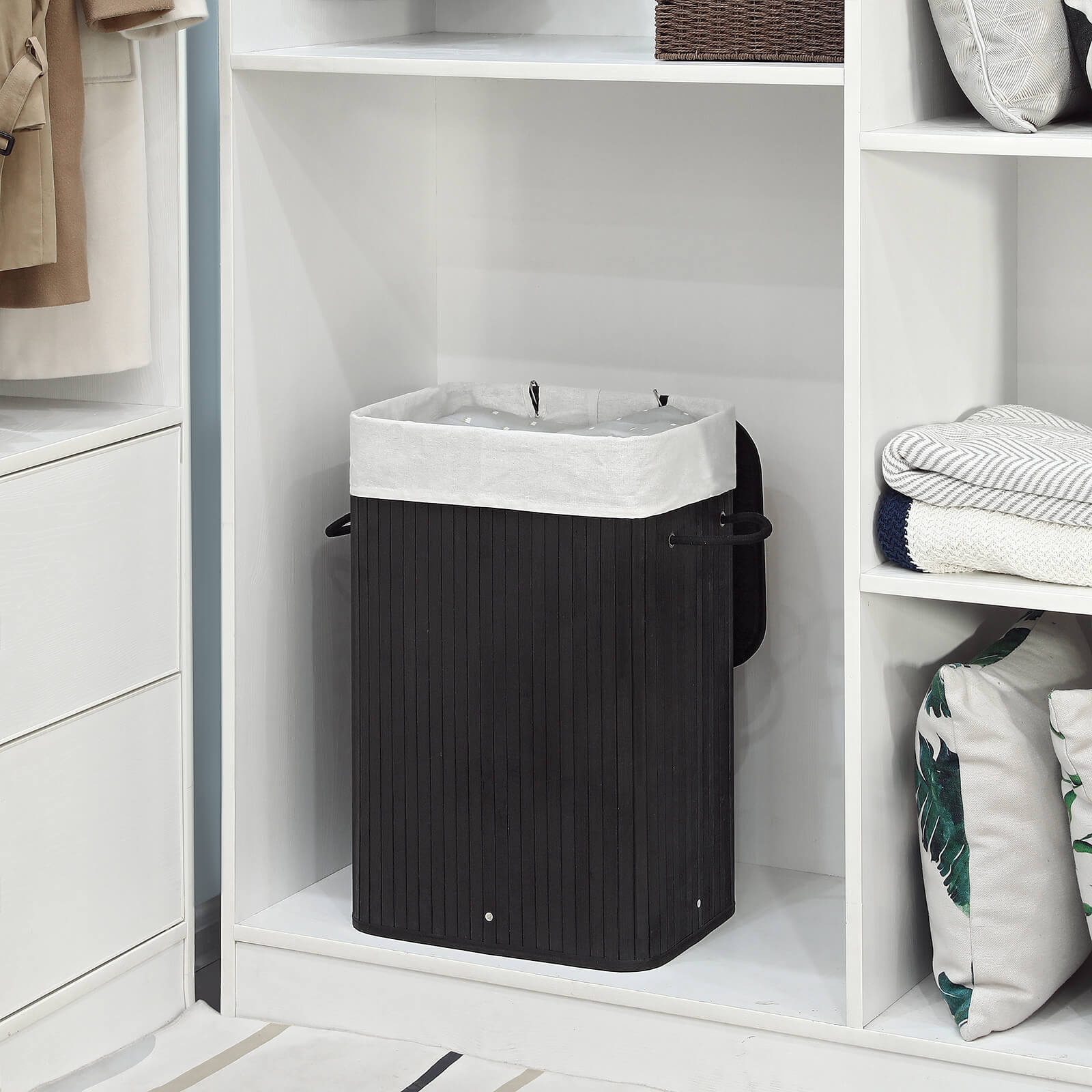 SONGMICS Bamboe Wasbak 72L - Inklapbaar, Zwart - 35% Korting