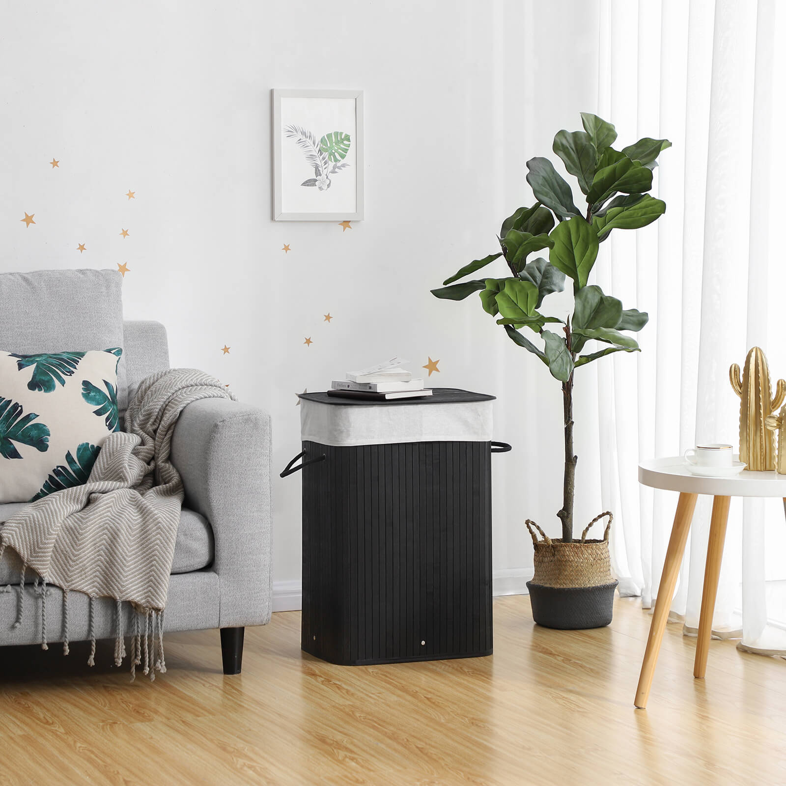 SONGMICS Bamboe Wasbak 72L - Inklapbaar, Zwart - 35% Korting