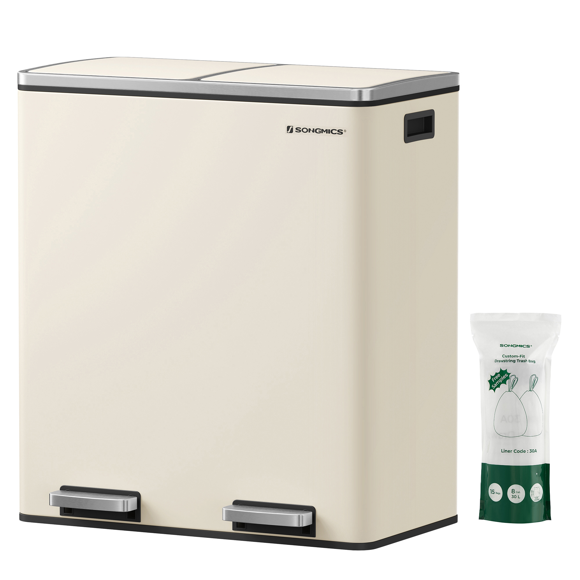 SONGMICS Dubbele Afvalbak 2x30L - 35% Korting - Keuken & Recycling