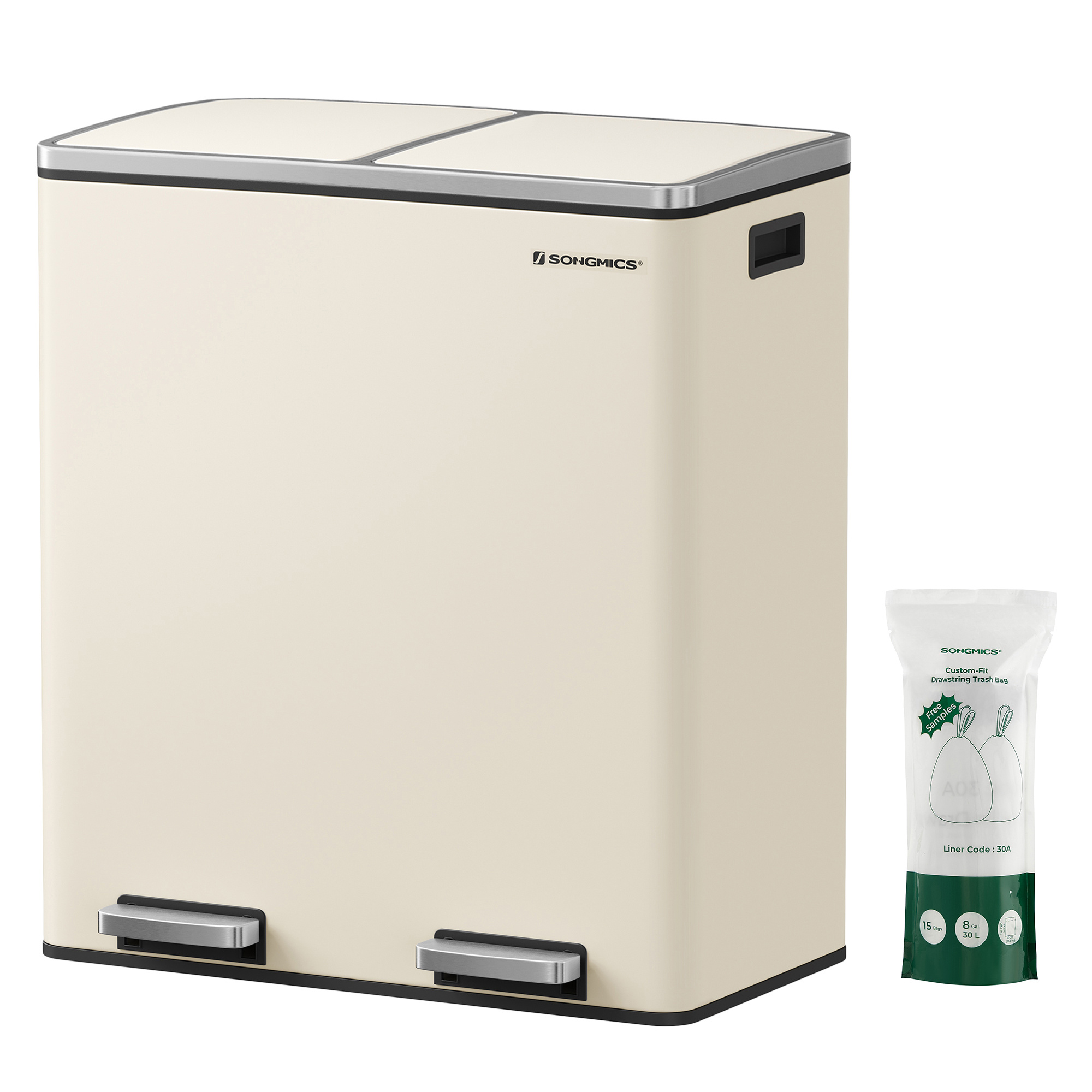 SONGMICS Dubbele Afvalbak 2x30L - 35% Korting - Keuken & Recycling